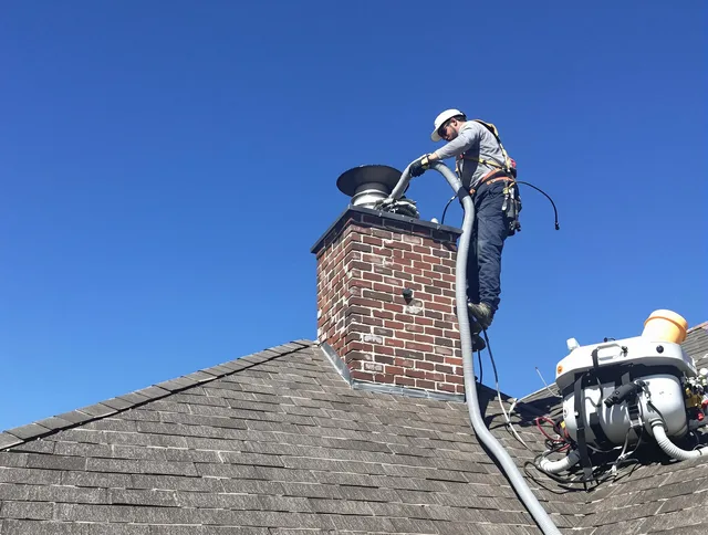 Dedicated Lakewood Chimney Sweep team member cleaning a chimney in Lakewood, OH