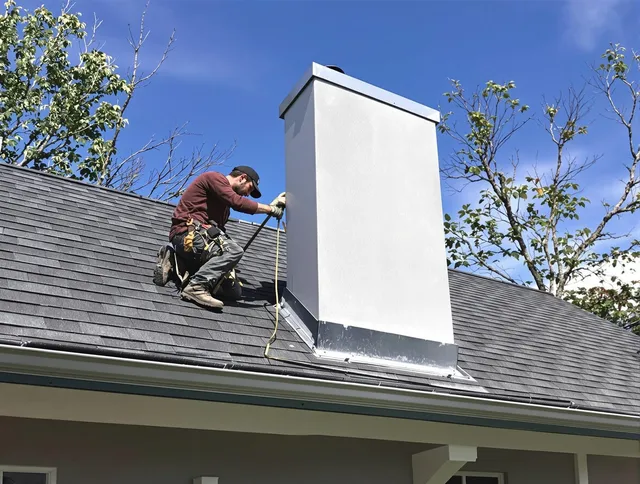 Lakewood Chimney Sweep team member finishing chimney construction in Lakewood, OH