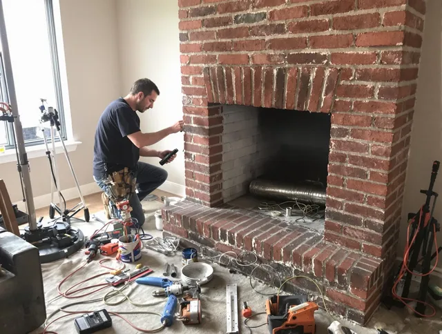 Lakewood Chimney Sweep specialist finalizing chimney liner service in Lakewood, OH