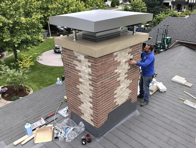 Lakewood Chimney Sweep team working on a custom chimney remodel in Lakewood, OH